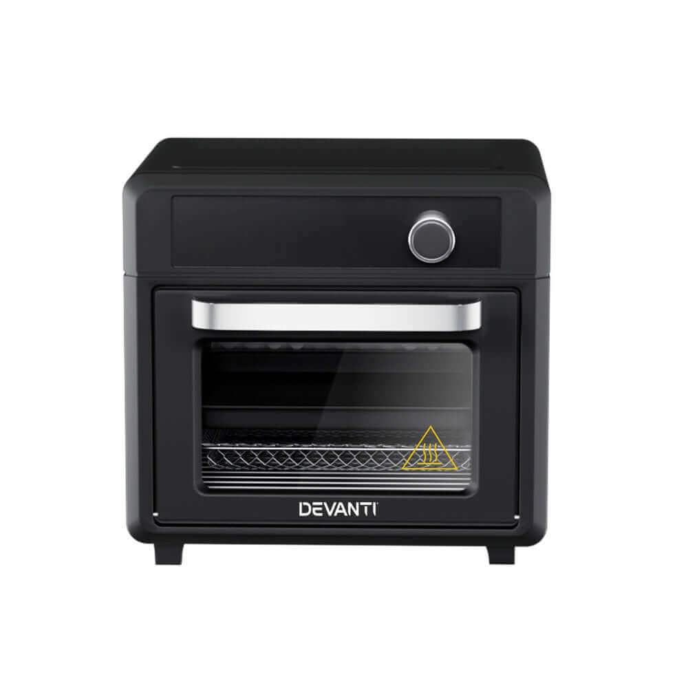 Devanti Air Fryer showcasing a sleek black design, offering quality and affordable cooking with healthier frying options.