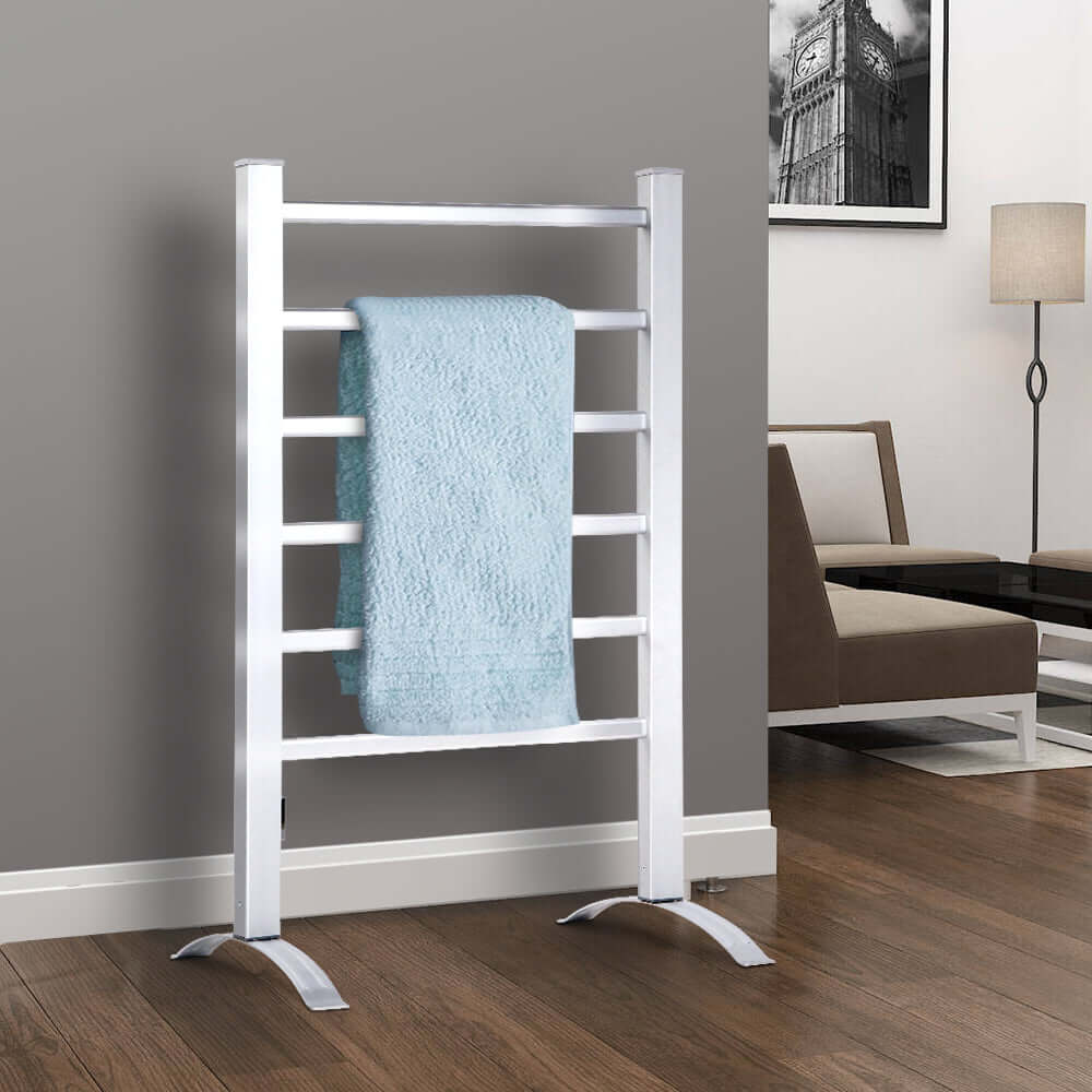 High-quality budget towel warmer in a modern bathroom setting, offering affordable luxury and convenience.