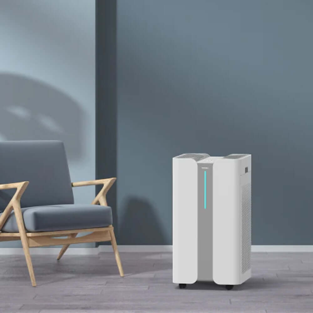 Stylish air purifier in a modern living room enhancing air quality and comfort. Affordable and quality appliance for a healthier home.