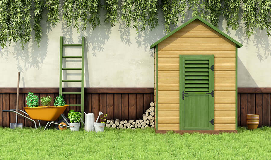 Affordable stylish outdoor shed with garden tools and equipment, perfect for organizing on a budget.