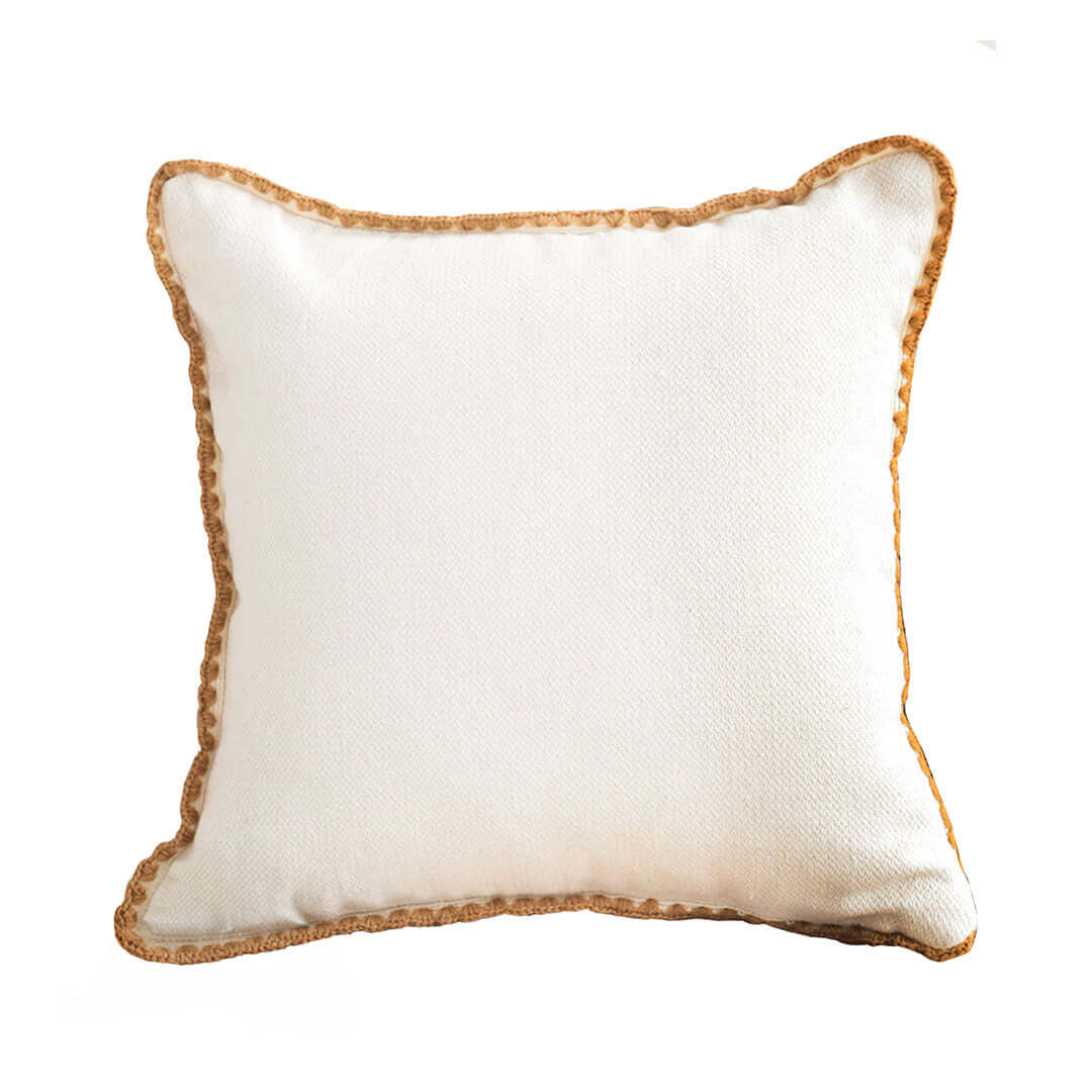 Affordable quality homewares - white cushion with brown trim - value furniture for stylish interiors