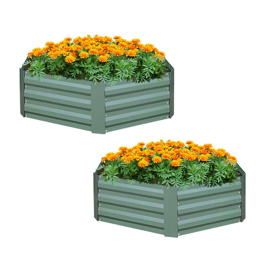 Hexagonal garden planters with vibrant orange flowers, showcasing affordable and quality homewares for value furniture and garden decor.