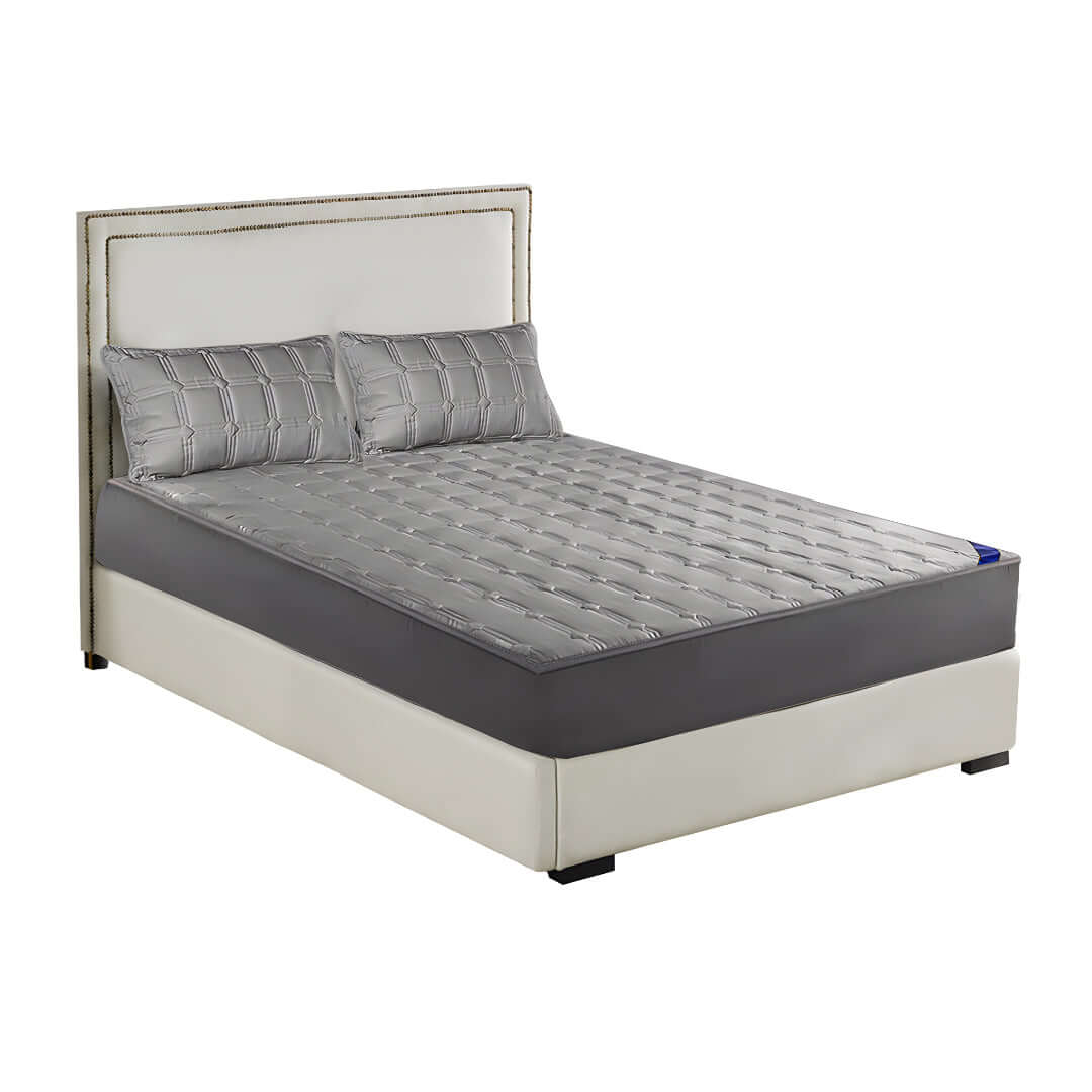 Affordable quality bed with gray mattress and pillows, value furniture for home decor.