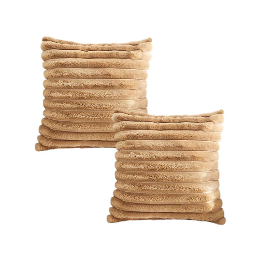 Affordable quality homewares - set of two plush beige ribbed throw pillows for comfort and value furniture.