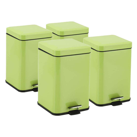 Set of four affordable quality green foot pedal trash cans for home, stylish and functional homewares adding value to your furniture collection