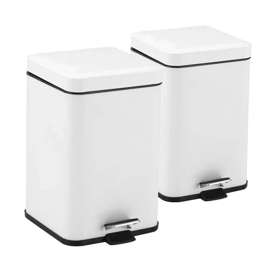 Affordable quality homewares - pair of white step trash cans offering great value furniture for your home.