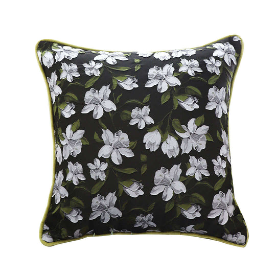 Black floral decorative pillow with white flowers for affordable quality homewares and value furniture.