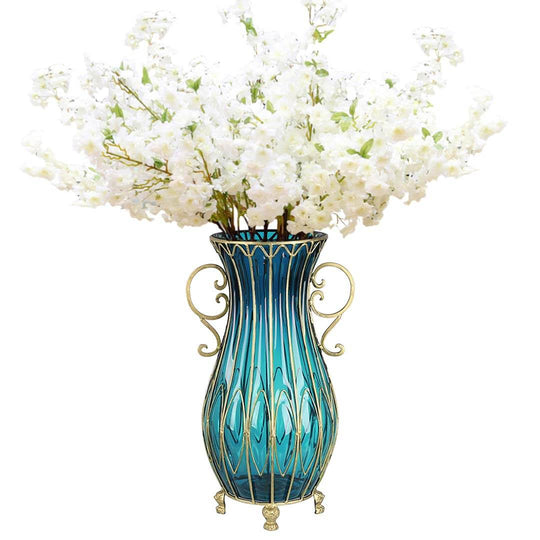 Elegant blue vase with white flowers, affordable homewares, quality value furniture accessory for stylish home decor.