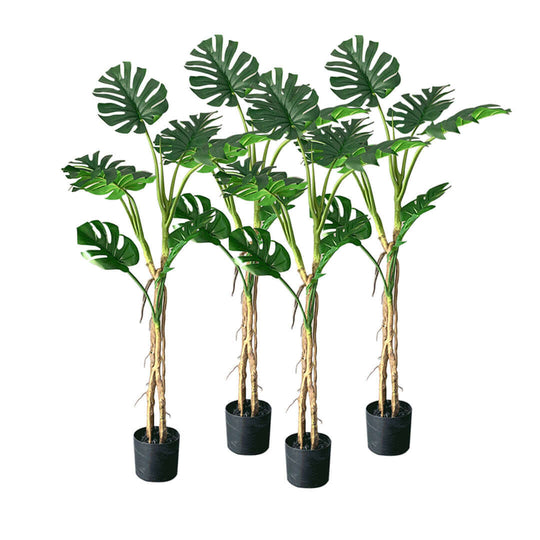 Affordable quality homewares - Four artificial Monstera Deliciosa potted plants for value furniture decor