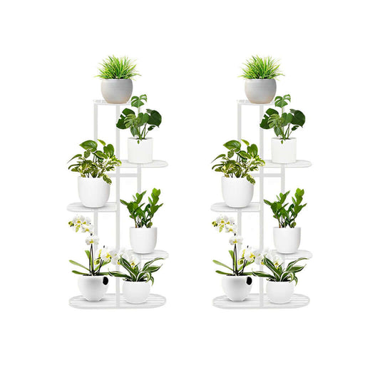 Affordable quality homewares - stylish plant stands with multiple white pots for a great value furniture piece.