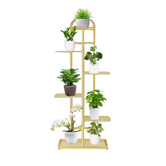 Affordable homewares quality value furniture plant stand with multiple tiers holding various potted plants and flowers