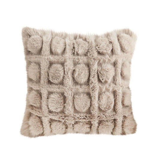 Affordable quality homewares beige furry cushion - value furniture