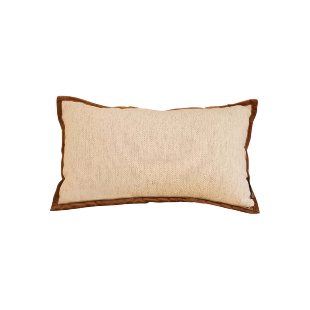 Affordable homewares quality beige cushion with brown edges providing value furniture accessory for enhanced décor.