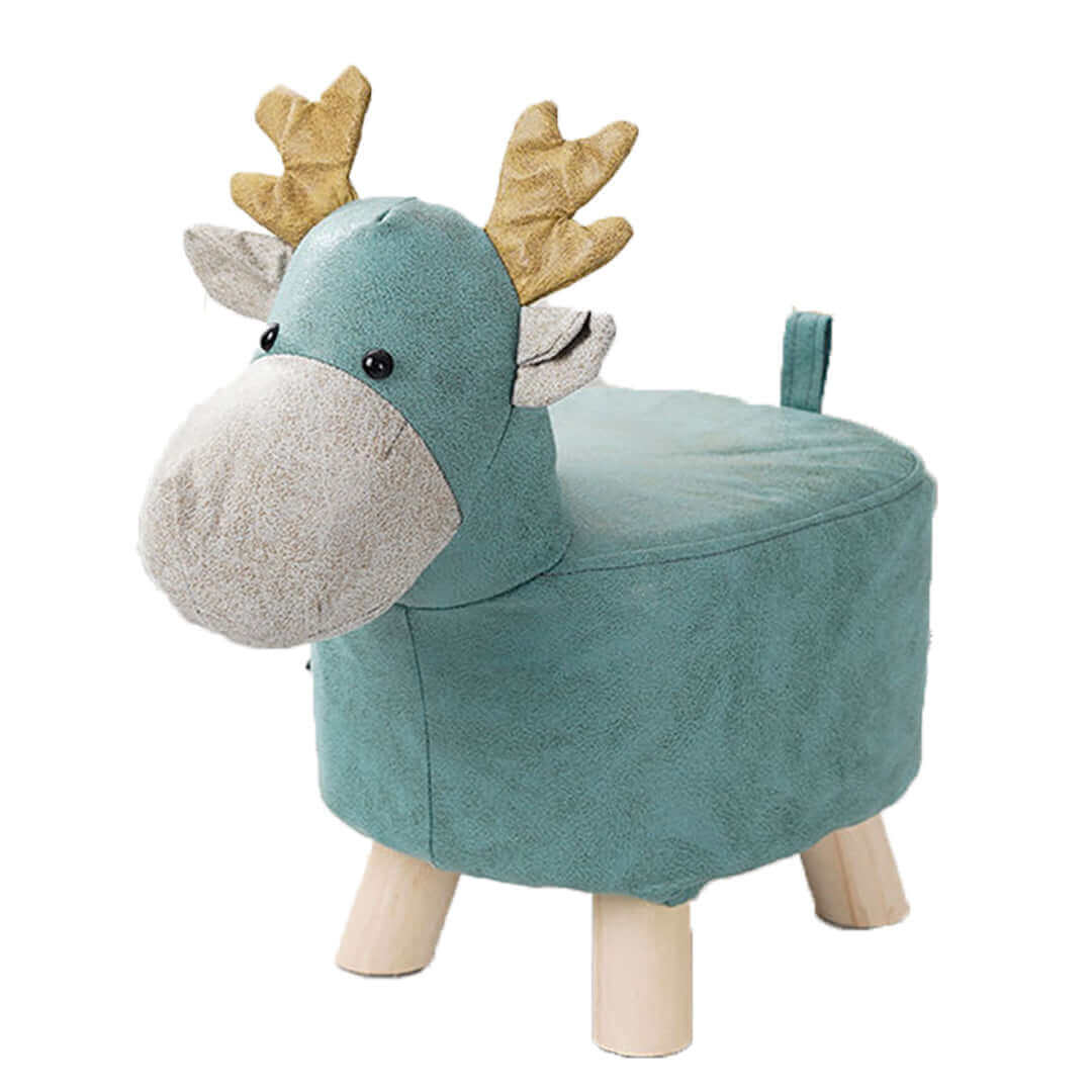 Affordable quality homewares - Kids' value furniture with a cute teal animal-shaped ottoman featuring wooden legs and golden antlers.