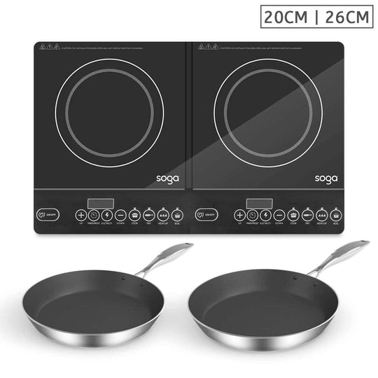 Affordable Soga induction cooktop with two frying pans, showcasing quality and value furniture-inspired homewares.