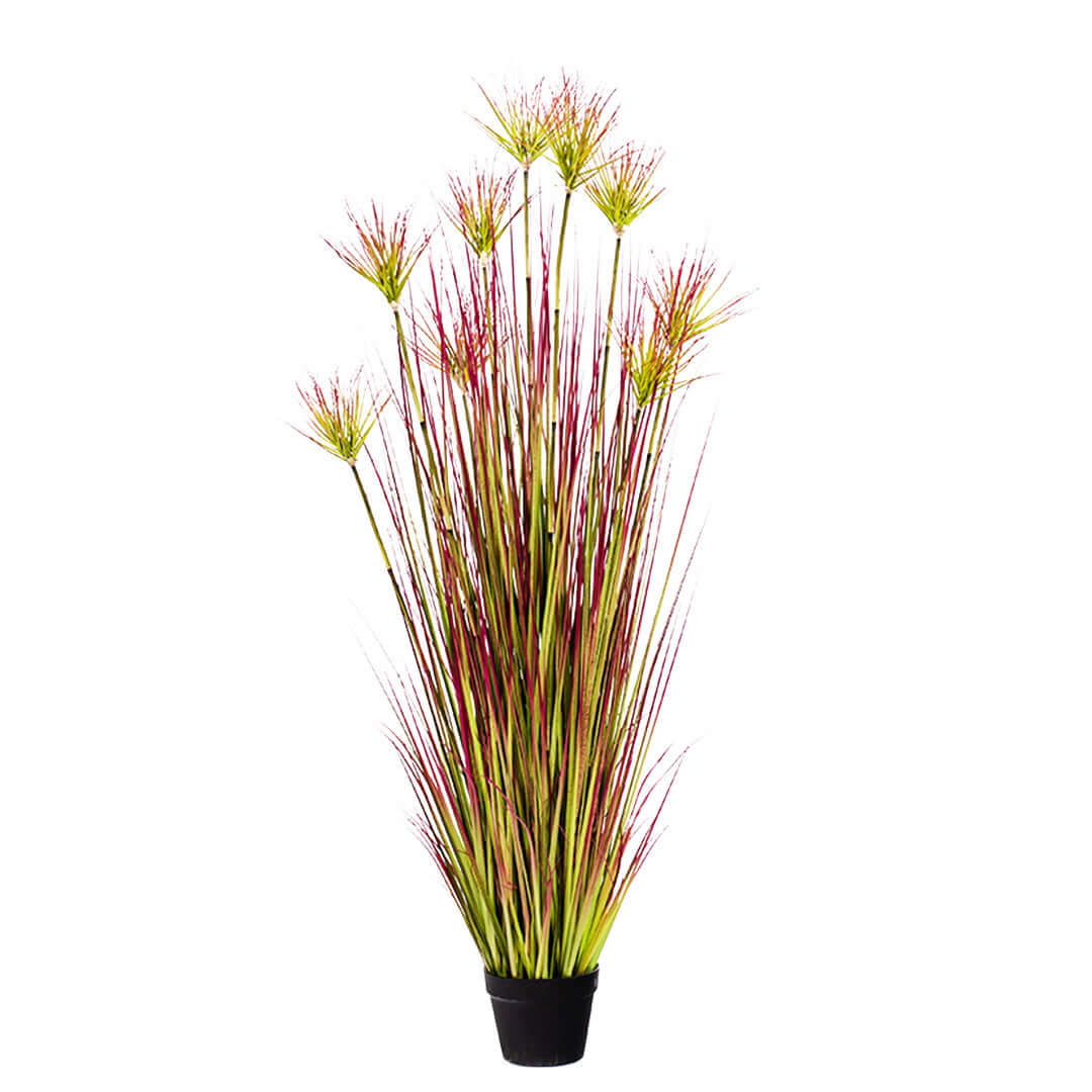 Artificial potted plant with tall green stalks and red-tipped flowers for affordable home decor