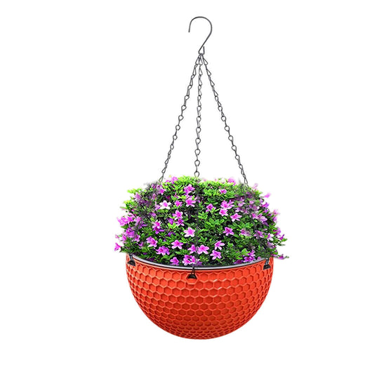 Affordable hanging orange planter with vibrant pink flowers, perfect for adding quality homewares and value to your home decor.