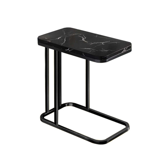 Sleek black side table with marble top, affordable homewares, quality value furniture for modern interiors.