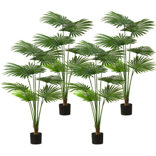 Four potted artificial palm plants, showcasing affordable homewares and quality, high-value furniture.