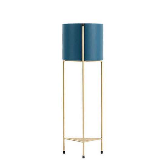 Affordable quality homewares - stylish blue planter with gold metal stand, perfect value furniture for modern decor.