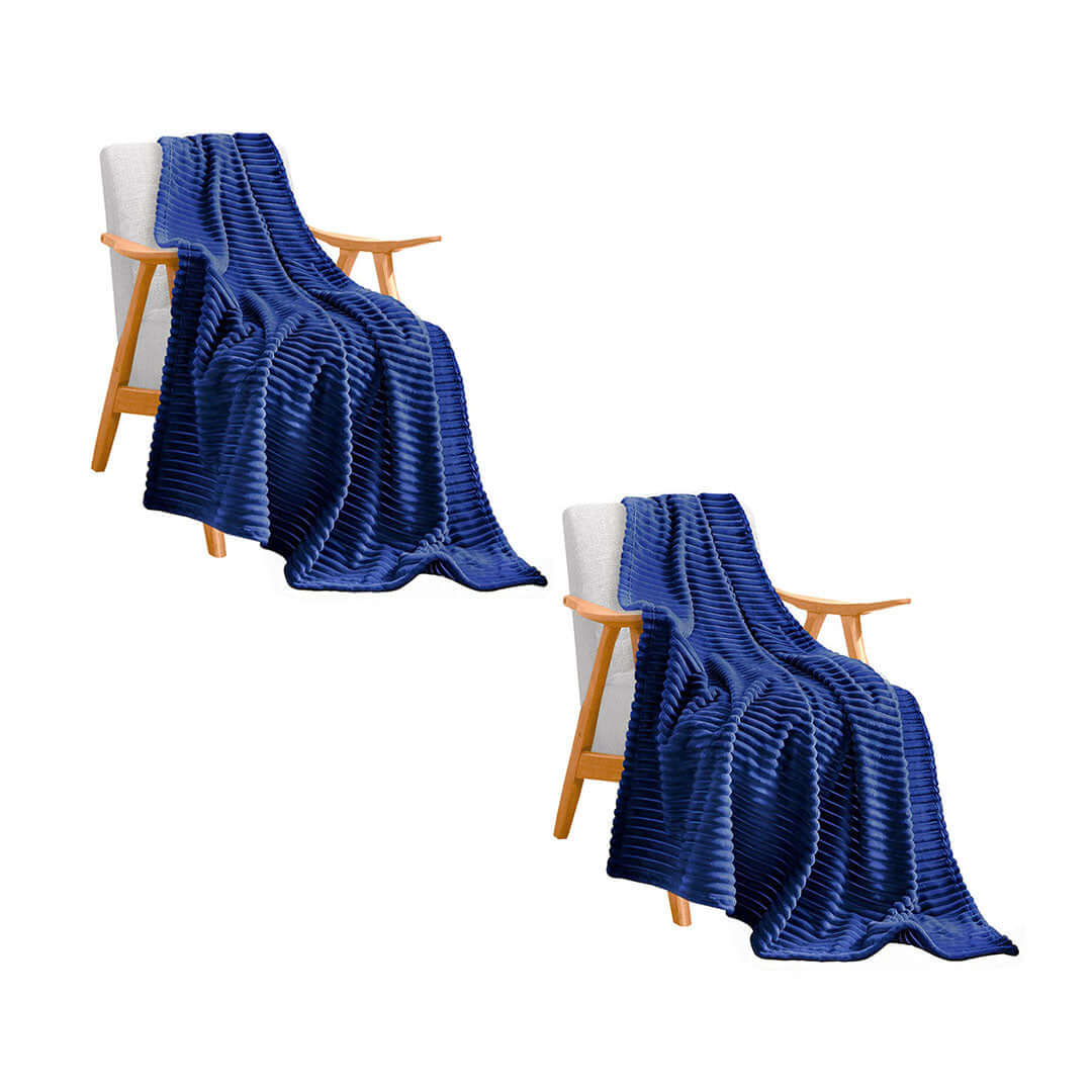 Two wooden chairs with luxurious blue throws showcasing affordable, quality homewares and value furniture.