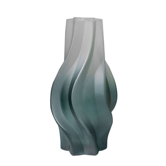 Elegant wavy green glass vase featuring a modern design, perfect for adding quality and affordable homewares to your decor.