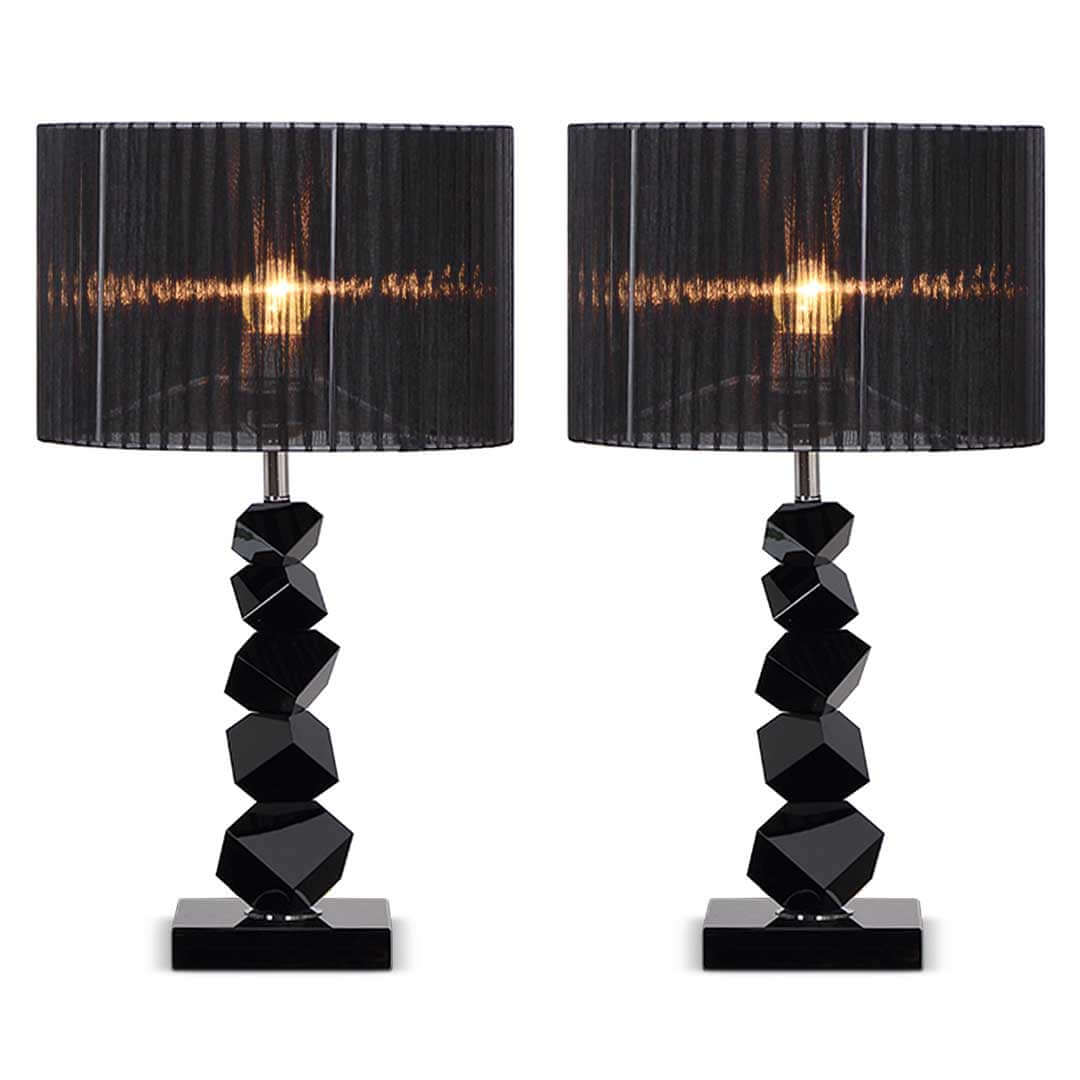 Elegant black table lamps with geometric bases, showcasing affordable homewares with quality design and value furniture elements.