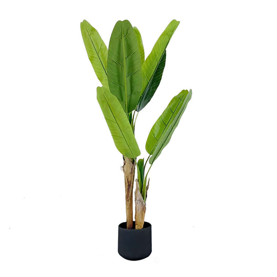 Artificial banana leaf plant in black pot for affordable home decor and quality indoor greenery.