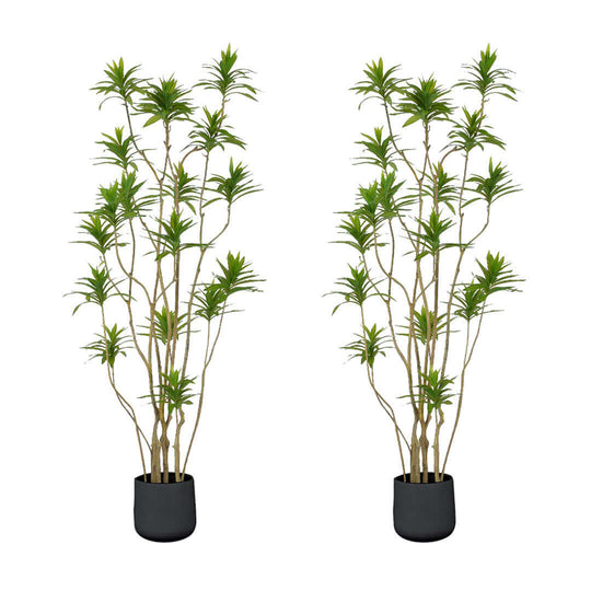 Affordable quality homewares - two tall green potted artificial bamboo plants for value furniture and decor.