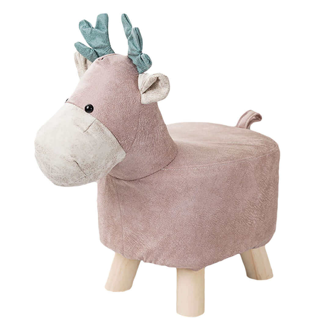 Affordable homewares quality value furniture - cute reindeer-shaped stool for children with soft fabric and wooden legs.