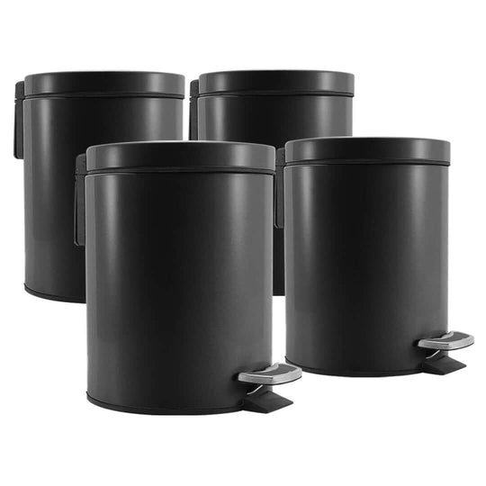 Black round pedal trash cans from an affordable homewares collection, offering quality and value furniture for any home.