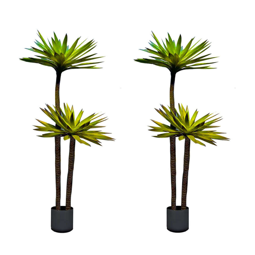 Twin potted artificial green palm trees, quality homewares offering affordable, value furniture decor.