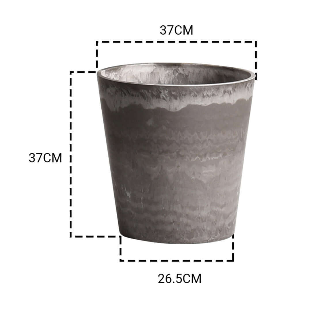 Affordable quality homewares - 37cm tall gray flower pot, value furniture accessory. Measurements 37CM height, 37CM width, 26.5CM bottom diameter.