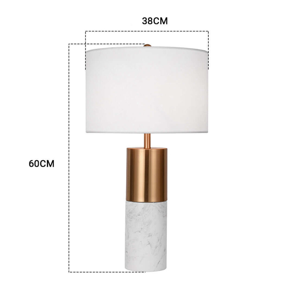 Affordable quality homewares - stylish table lamp with white shade and gold accents, 60cm height and 38cm width, perfect value furniture piece.