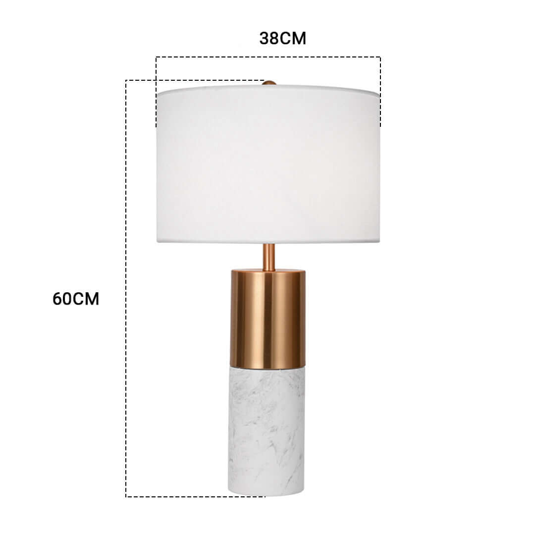 Affordable quality homewares - stylish table lamp with white shade and gold accents, 60cm height and 38cm width, perfect value furniture piece.