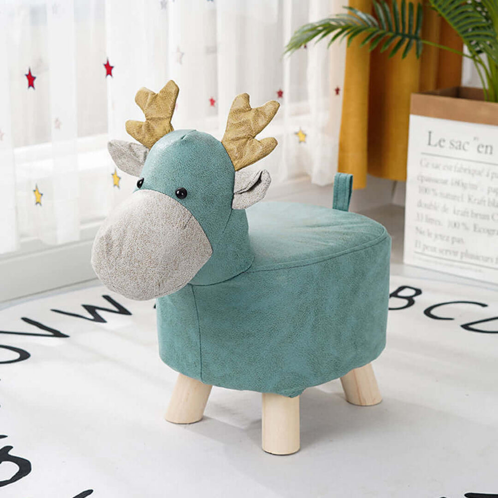 Affordable quality value furniture - cute blue reindeer-shaped ottoman for home decor.