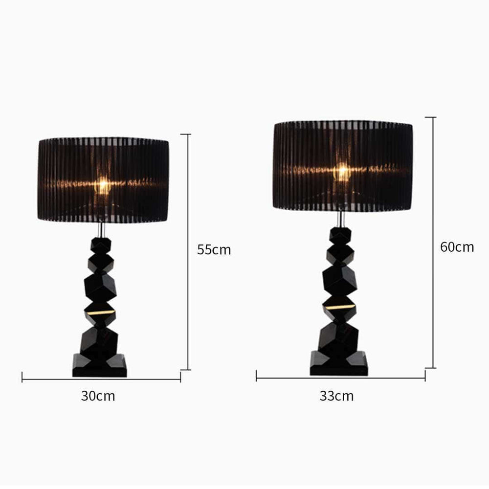 Affordable quality homewares and value furniture, modern black geometric table lamps in two sizes, 55cm and 60cm, with dimensions.