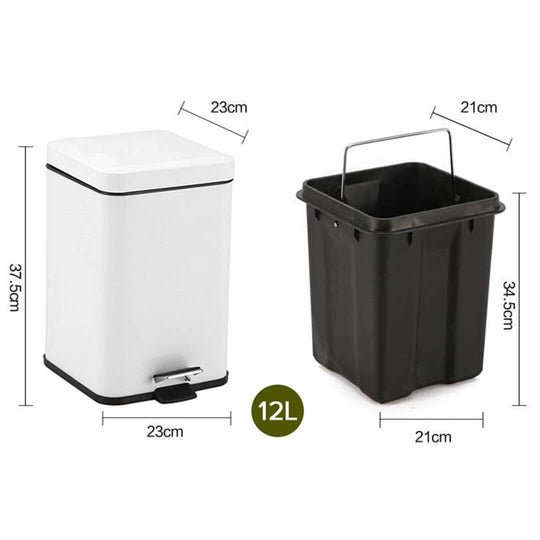 Affordable homewares - 12L white pedal bin with removable black inner bucket, quality value furniture for home use.