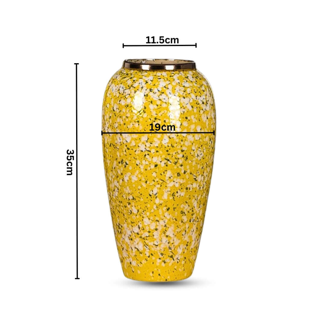 Affordable quality yellow vase with 35cm height and 19cm width, perfect for homewares and value furniture accent decor.