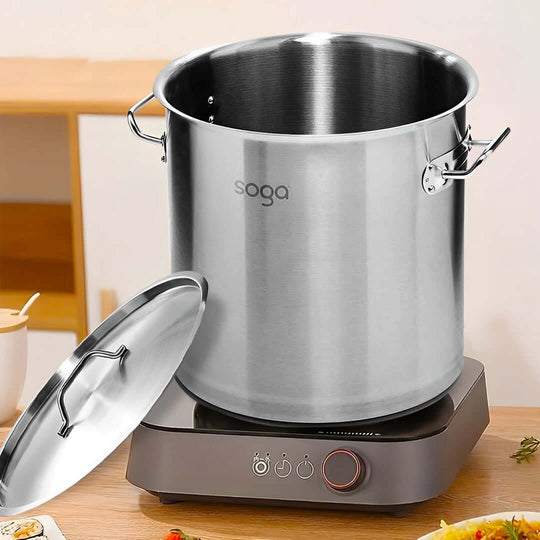 Stainless steel Soga cooking pot on an electric stove, perfect for affordable homewares, offering quality and value furniture for any home.