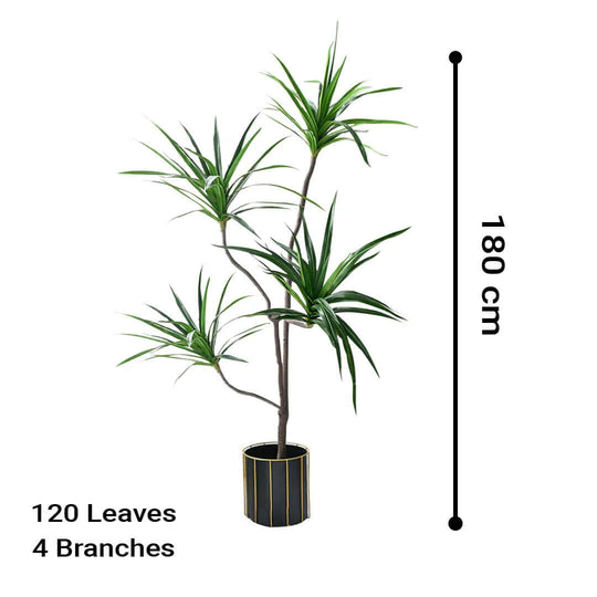 Artificial plant with 120 leaves and 4 branches in a pot, 180 cm tall. Great affordable homeware for quality and value furniture decor.