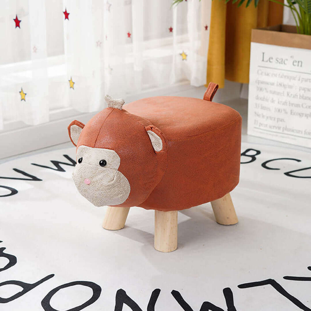 Affordable quality homewares - adorable monkey-themed value furniture stool in a cozy room with playful decor.