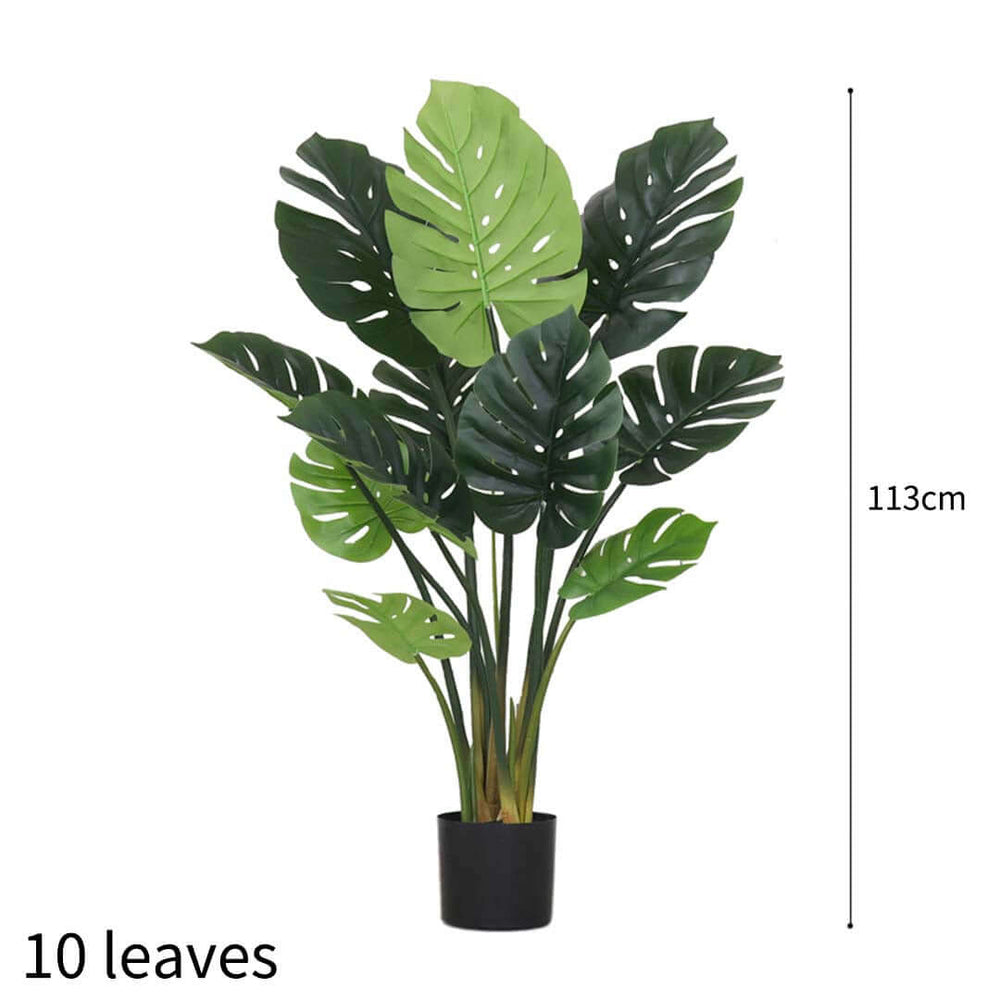 Affordable quality artificial plant with 10 green leaves in a black pot, standing 113cm tall - perfect value homeware decor.