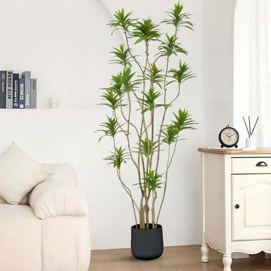 Modern living room with affordable quality homewares including a stylish artificial plant adding a touch of nature to value furniture.