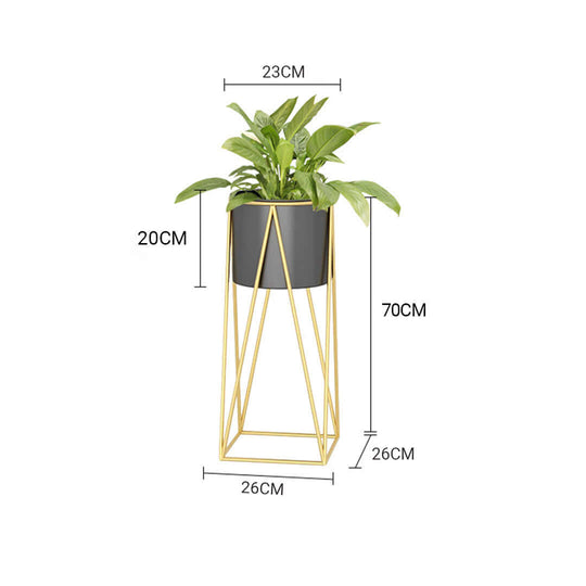 Affordable homewares - Quality value furniture - Tall modern plant stand with gold frame and black pot - Dimensions 70cm x 26cm x 23cm