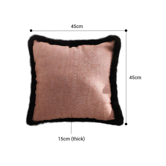 Affordable, quality 45cm square cushion with black fur trim, 15cm thick - value homewares and furniture.