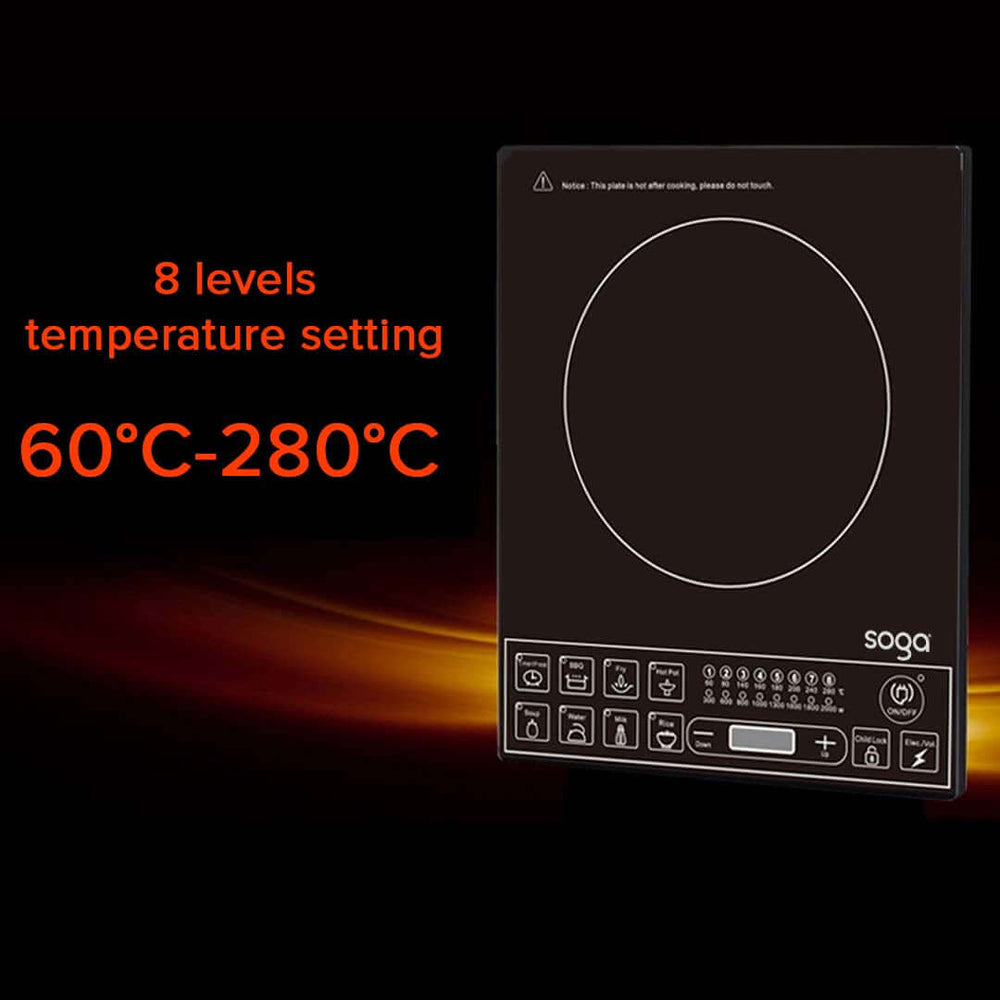 Affordable Soga Induction Cooktop with 8 Temperature Settings from 60°C to 280°C - Quality, Value Homeware