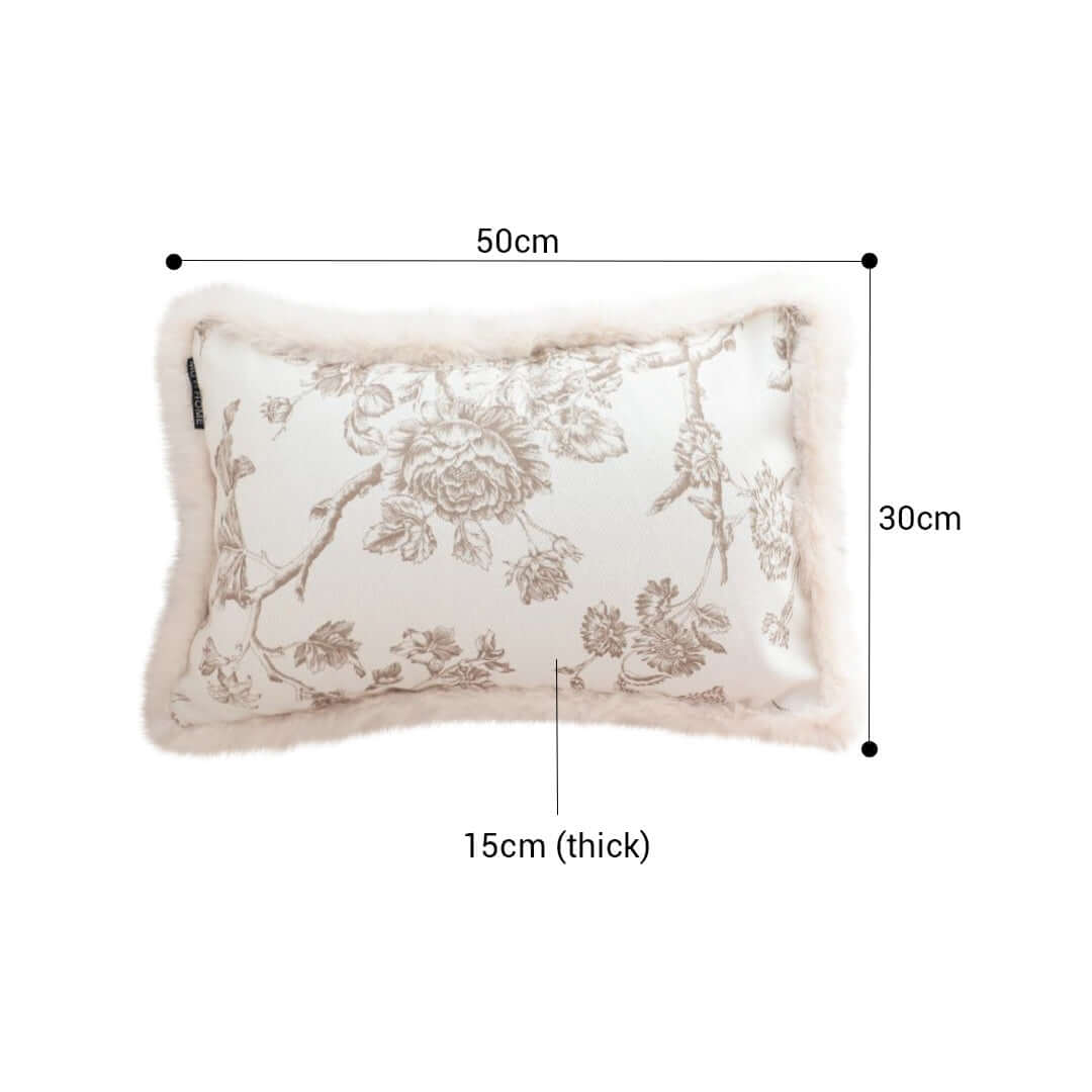 Affordable quality homewares - cream floral cushion with dimensions 50cm x 30cm x 15cm (thick) for great value furniture.