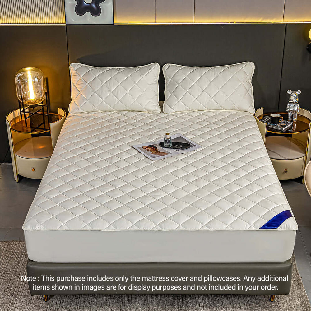 Affordable quality mattress cover on a bed, showcasing homewares and value furniture in a stylish bedroom setting.