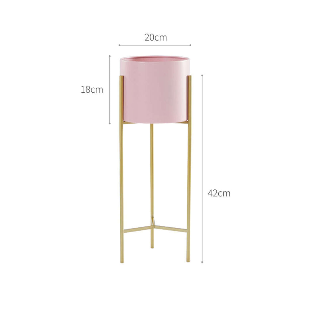 Pink planter on gold stand - affordable quality homewares and value furniture for modern interiors, dimensions 20cm by 18cm by 42cm